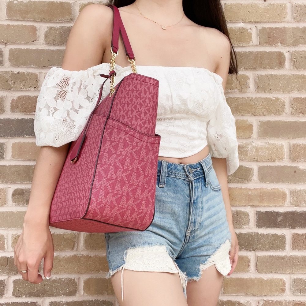 Michael Kors Jet Set Travel Large Chain Shoulder Tote Berry Pink Multi - Picture 3 of 4